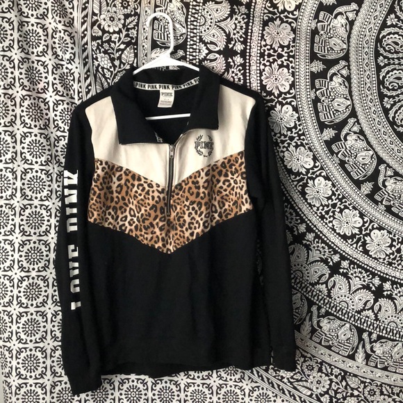 PINK Victoria's Secret Sweaters - Pink cheetah print Half zip up sweater PINK Victoria's Secret Sweaters - Pink cheetah print Half zip up sweater